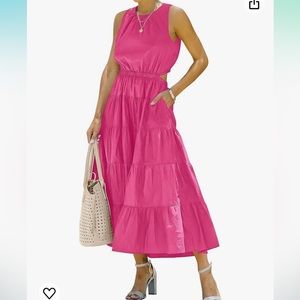 Anrabess Women’s sleeveless crewneck flowy maxi dress with back cutout